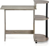 Furinno 11181GYW/BK Compact Computer Desk with Shelves, Round Side, French Oak Grey/Black