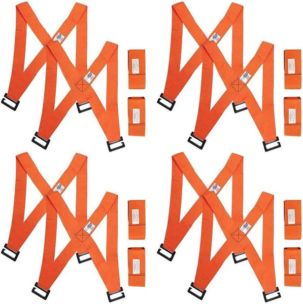 Forearm Forklift 2-Person Shoulder Harness and Moving Straps System, Lift Furniture, Appliances, or Item up to 800 lbs. Safe and Easy Like a Pro, 8 Harnesses and 8 Straps, Orange
