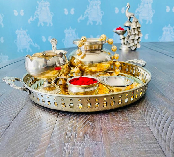 Pure Brass Pooja Thali | Pooja Thali Set | Housewarming Essential | Diwali Gift | Pooja Items